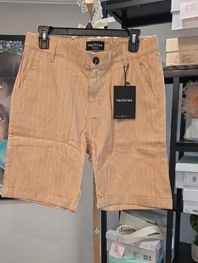 Men's Tan Pinstripe Cotton Shorts